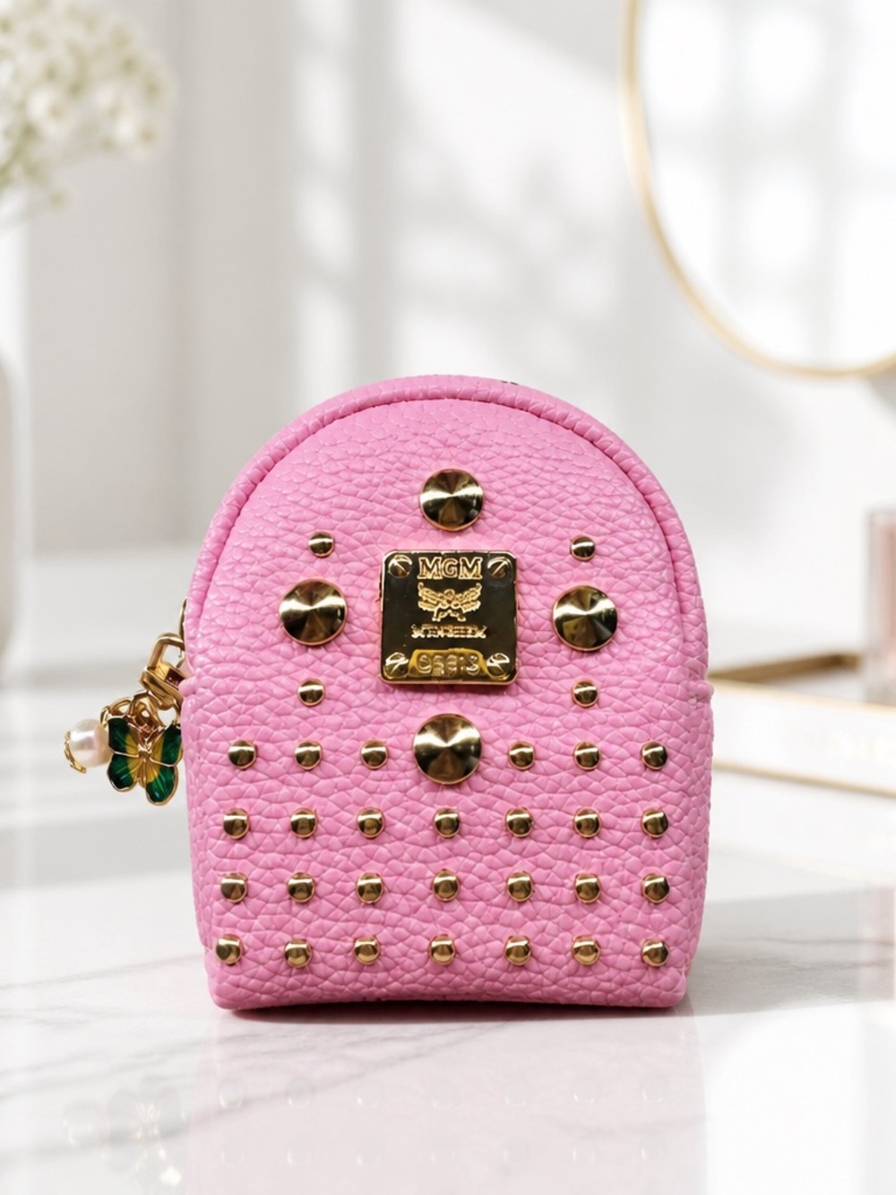 Pink Studded Mini pouch charm